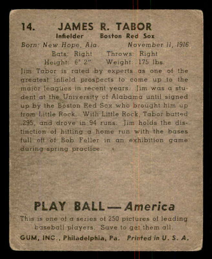 1939 Play Ball #014 Jim Tabor Red Sox Good 558126