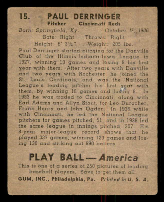1939 Play Ball #015 Paul Derringer Reds EX-MT 558127
