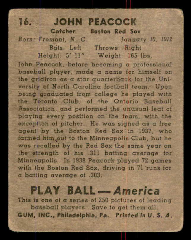 1939 Play Ball #016 John Peacock Red Sox Good 558132