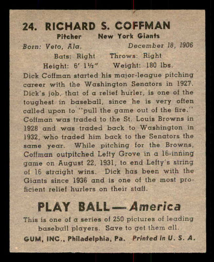 1939 Play Ball #024 Dick Coffman Giants EX-MT 558147