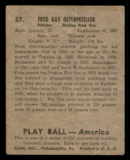 1939 Play Ball #027 Fritz Ostermueller Red Sox FR-GD 558153