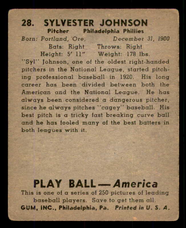 1939 Play Ball #028 Syl Johnson Phillies VG 558155