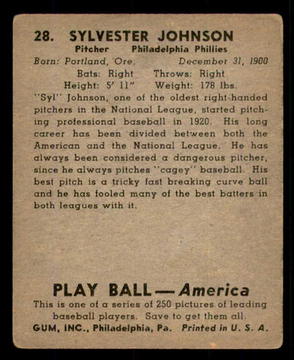 1939 Play Ball #028 Syl Johnson Phillies VG 558155
