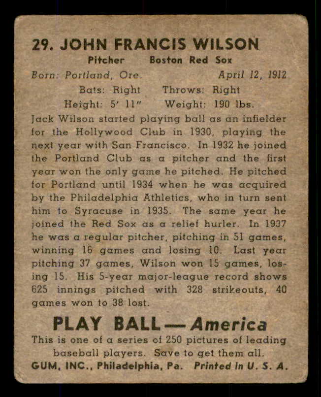 1939 Play Ball #029 John Wilson Red Sox GD-VG 558157