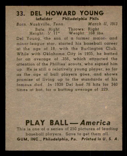 1939 Play Ball #033 Del Young Phillies EX-MT 558165