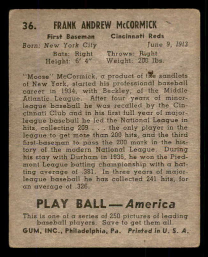 1939 Play Ball #036 Frank McCormick Reds VG 558175