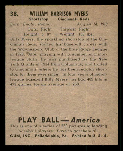 1939 Play Ball #038 Billy Myers Reds EX-MT 558179