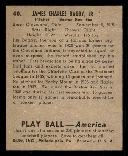1939 Play Ball #040 Jim Bagby Red Sox EX 558185
