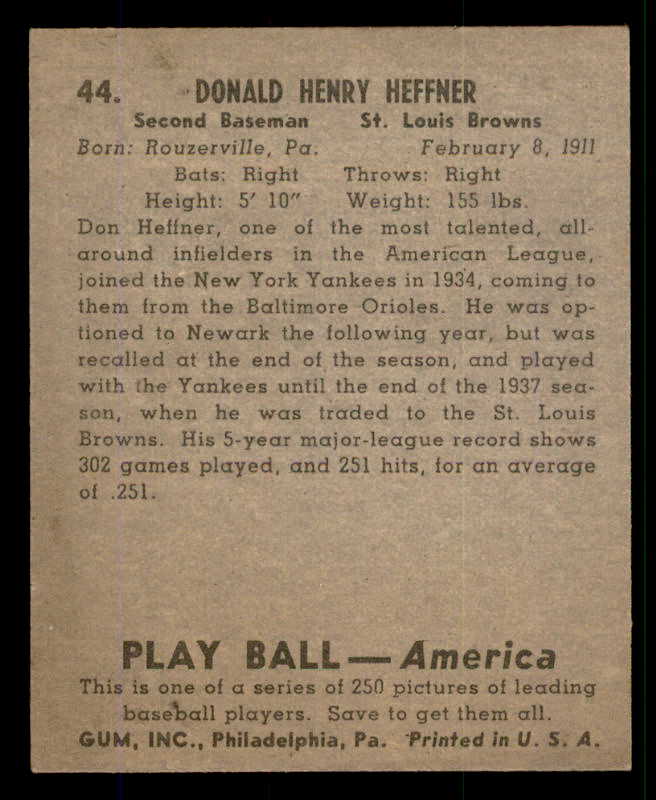 1939 Play Ball #044 Don Heffner Browns EX-MT 558191