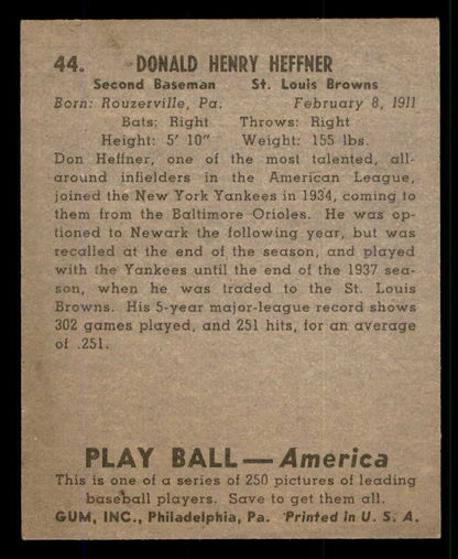 1939 Play Ball #044 Don Heffner Browns EX-MT 558191