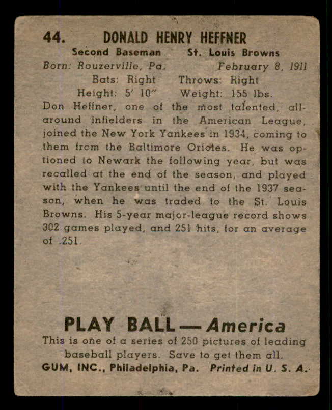 1939 Play Ball #044 Don Heffner Browns GD-VG 558192