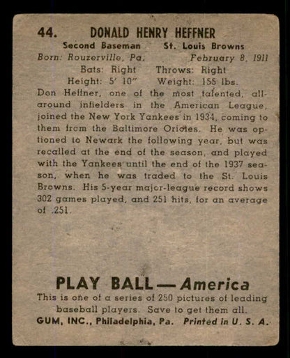 1939 Play Ball #044 Don Heffner Browns GD-VG 558192