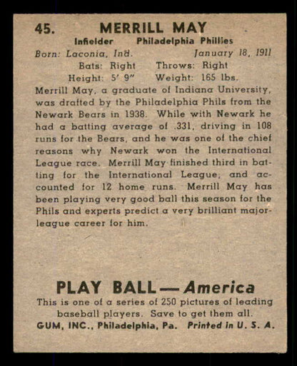 1939 Play Ball #045 Pinky May Phillies EX-MT 558193