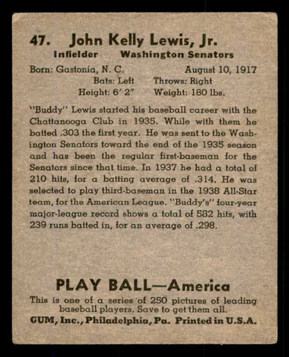 1939 Play Ball #047 Buddy Lewis Senators VG-EX 558199