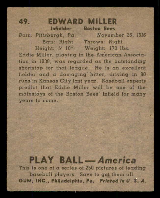1939 Play Ball #049 Eddie Miller Braves VG-EX 558201