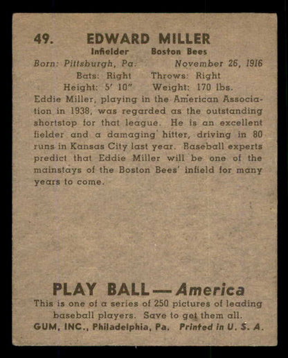 1939 Play Ball #049 Eddie Miller Braves VG-EX 558201