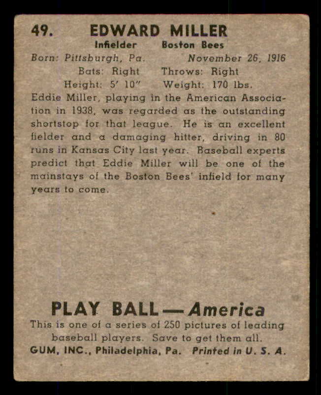 1939 Play Ball #049 Eddie Miller Braves VG-EX 558202