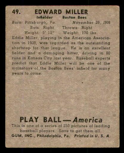 1939 Play Ball #049 Eddie Miller Braves VG-EX 558202
