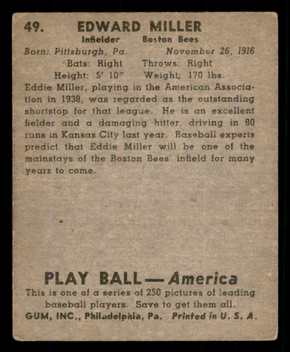 1939 Play Ball #049 Eddie Miller Braves Good 558203