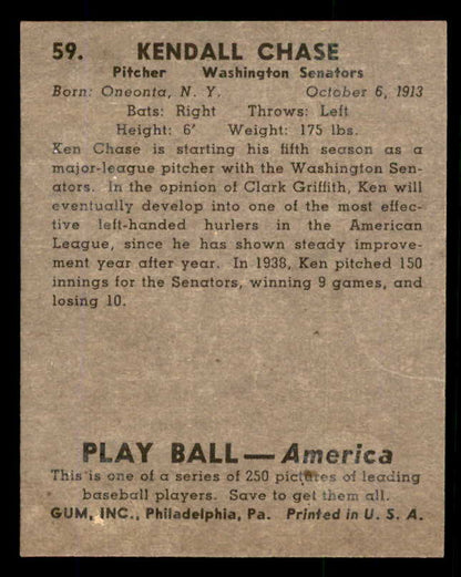 1939 Play Ball #059 Ken Chase Senators GD-VG 558223