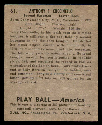 1939 Play Ball #061 Tony Cuccinello Braves VG-EX 558227