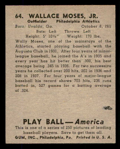 1939 Play Ball #064 Wally Moses A's NR-MT 558235