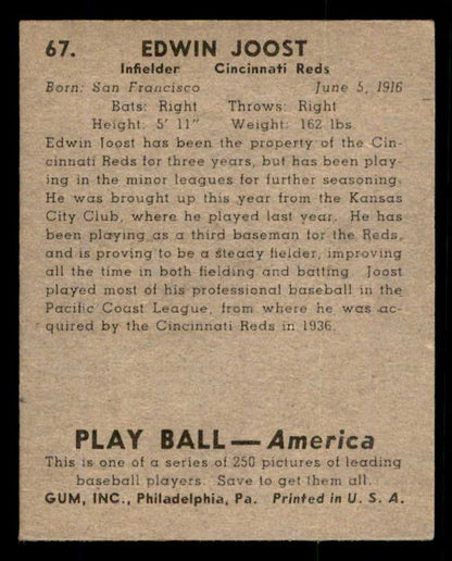 1939 Play Ball #067 Eddie Joost Reds VG-EX 558248