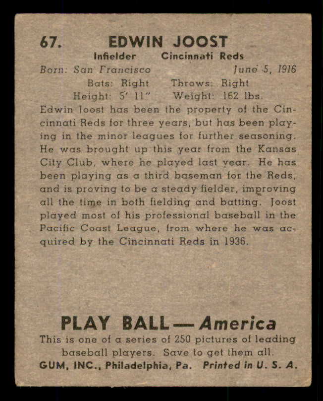 1939 Play Ball #067 Eddie Joost Reds VG 558249