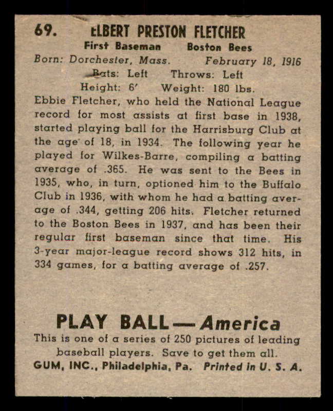1939 Play Ball #069 Elbie Fletcher Braves EX-MT 558254