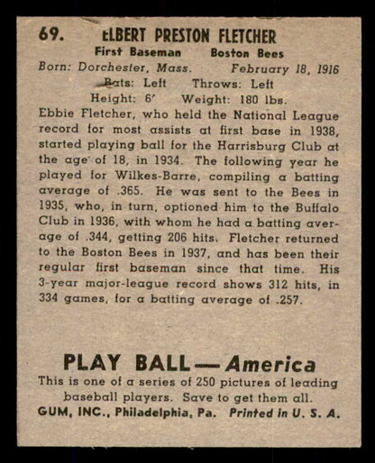 1939 Play Ball #069 Elbie Fletcher Braves EX-MT 558254