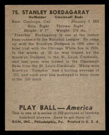 1939 Play Ball #075 Stan Bordagaray Reds EX-MT 558266