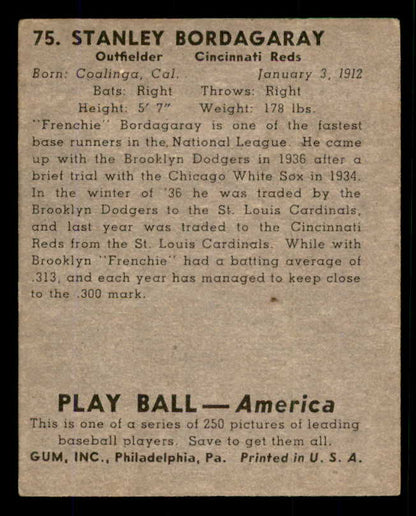 1939 Play Ball #075 Stan Bordagaray Reds Good 558267