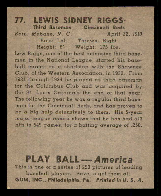 1939 Play Ball #077 Lew Riggs Reds EX-MT 558268
