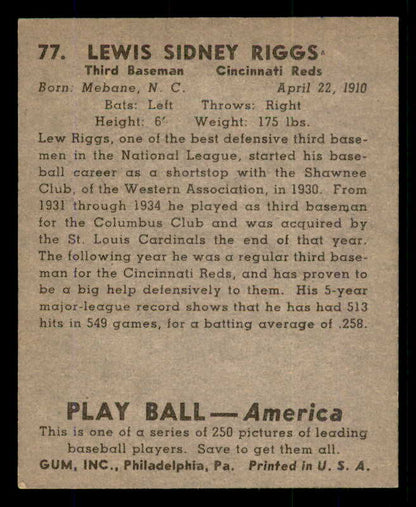 1939 Play Ball #077 Lew Riggs Reds EX-MT 558268