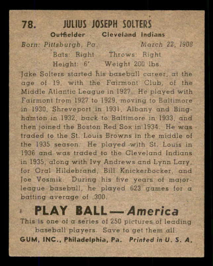 1939 Play Ball #078 Moose Solters Indians EX-MT 558272