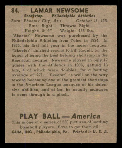 1939 Play Ball #084 Skeeter Newsome A's NR-MT 558284