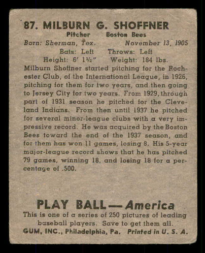 1939 Play Ball #087 Milburn Shoffner Braves Good 558294