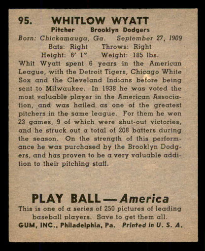 1939 Play Ball #095 Whit Wyatt Dodgers NR-MT 558306