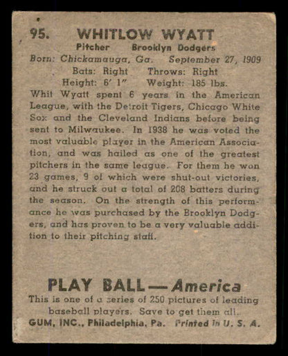 1939 Play Ball #095 Whit Wyatt Dodgers VG-EX 558307