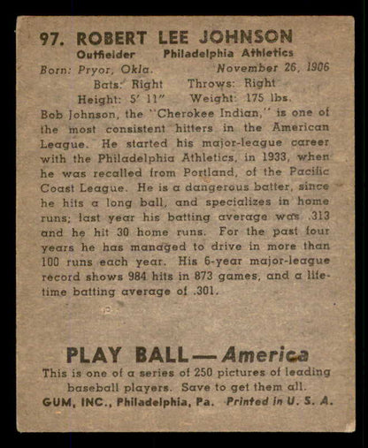 1939 Play Ball #097 Bob Johnson A's EX 558311