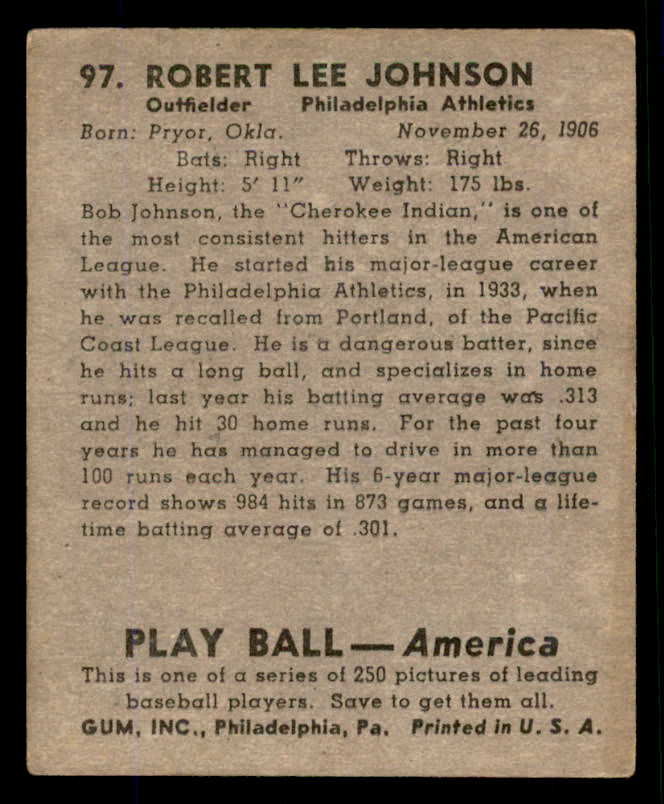 1939 Play Ball #097 Bob Johnson A's VG-EX 558313