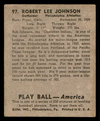 1939 Play Ball #097 Bob Johnson A's VG-EX 558313