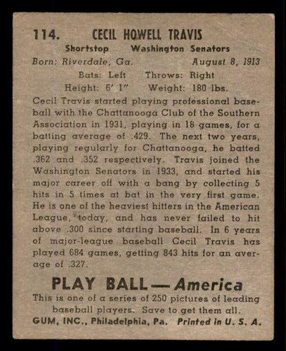 1939 Play Ball #114 Cecil Travis Senators VG/VG-EX 558349