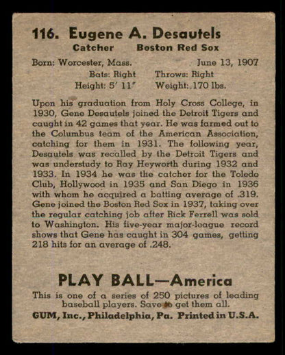 1939 Play Ball #116 Gene Desautels Red Sox EX 558354