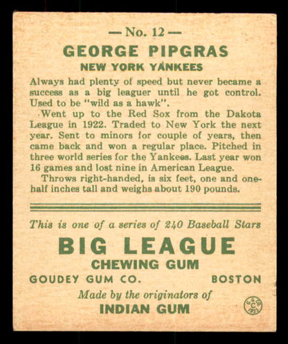 1933 Goudey #012 George Pipgras Yankees VG 558398