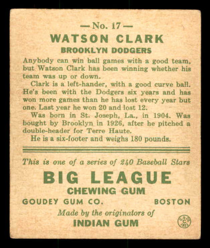 1933 Goudey #017 Watson Clark Dodgers VG-EX 558402