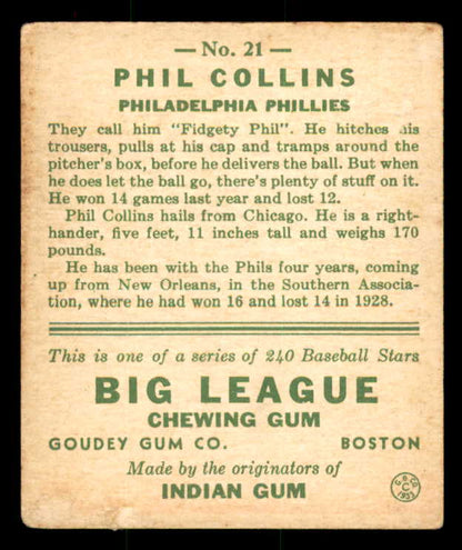 1933 Goudey #021 Phil Collins Phillies VG-EX 558404