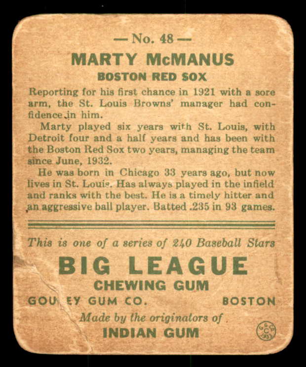 1933 Goudey #048 Marty McManus Red Sox Good 558415