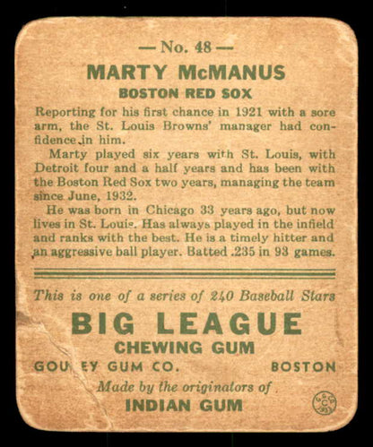 1933 Goudey #048 Marty McManus Red Sox Good 558415