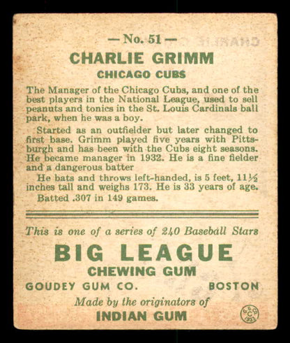 1933 Goudey #051 Charlie Grimm Cubs VG-EX 558417